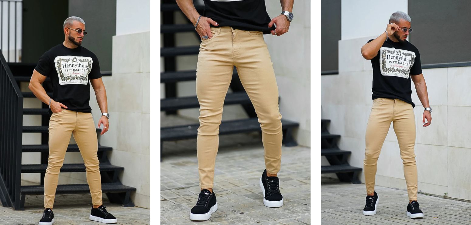 Black jacket khaki fashion pants black shoes