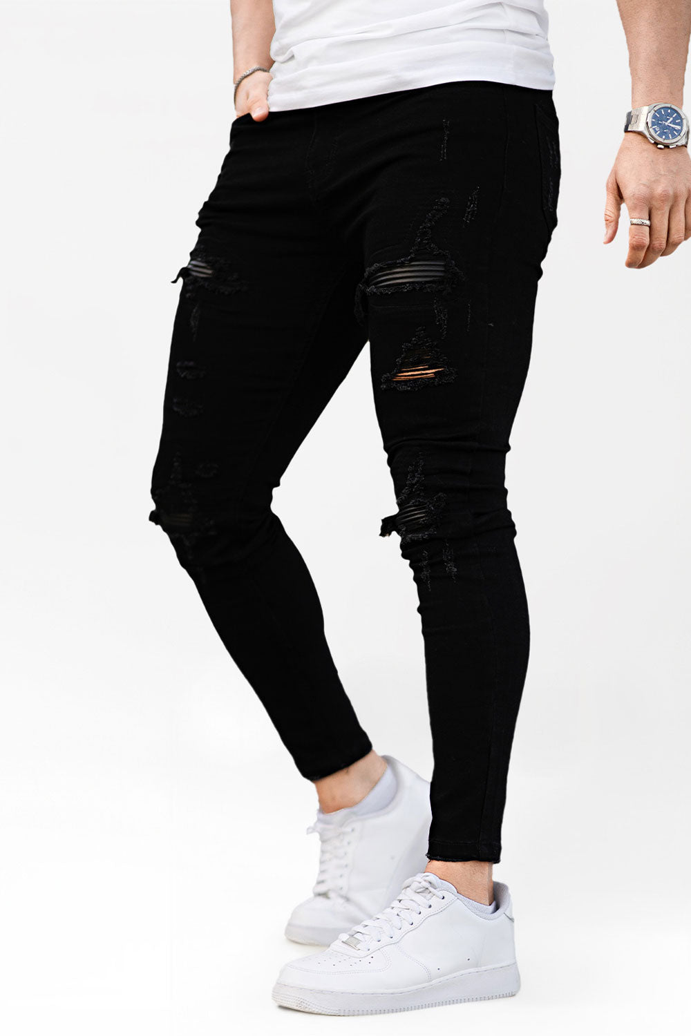 Ripped fashion black slim fit jeans