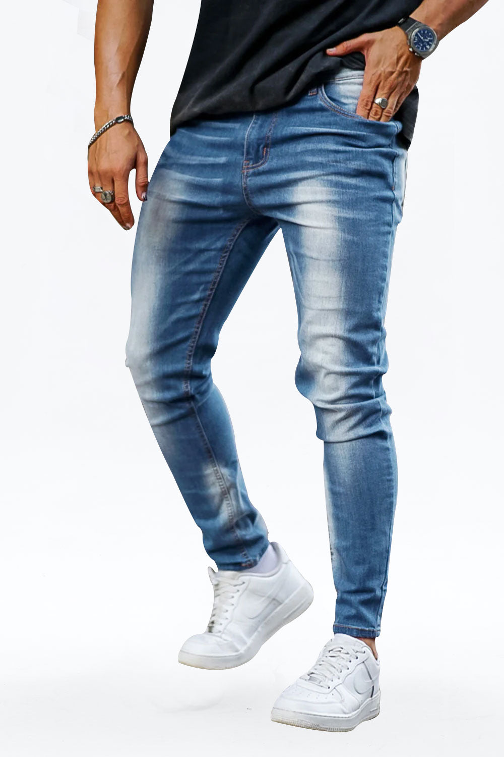 GINGTTO Jeans for Men Slim Fit Skinny Elastic Waist Pants Men Blue 28 Waist  30 Length at  Men's Clothing store