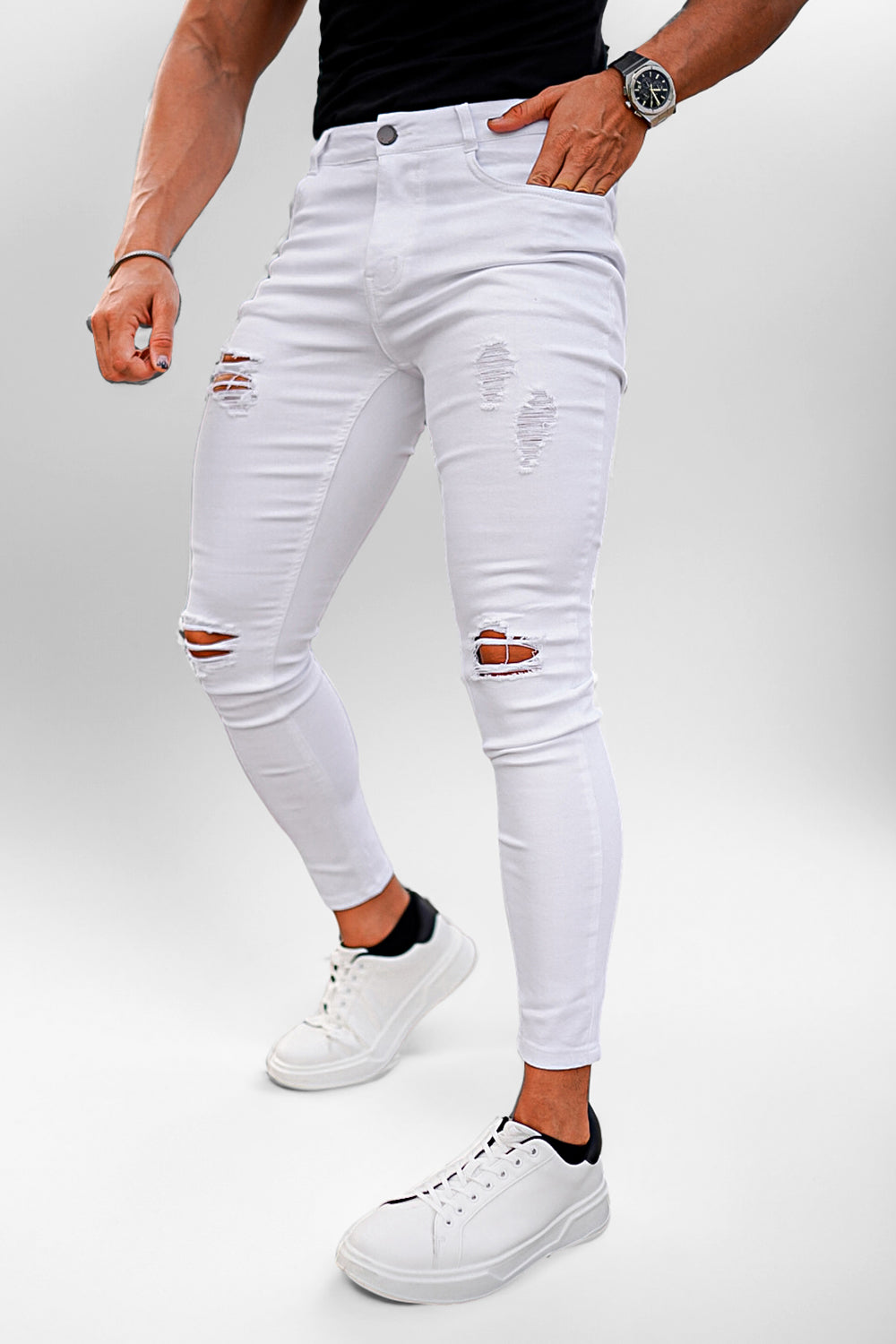 Men's White Skinny Jean - Ripped For Sale – GINGTTO