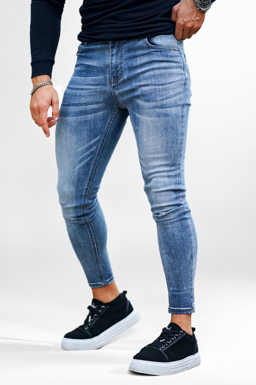 Jeans|Skinny für Herren|50% Jeans|Stretch-Jeans Jeans Rabatt|Skinny GINGTTO – Fit Skinny Slim für Mittelblaue Jeans Herren|Herren Fit