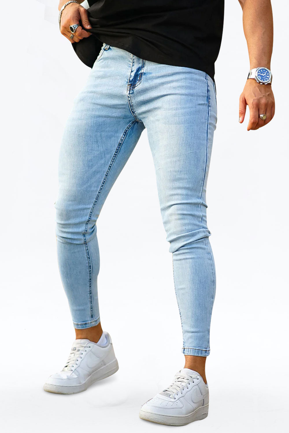 Manfinity Homme Jeans Ajustados Para Homens Em Cor Sólida