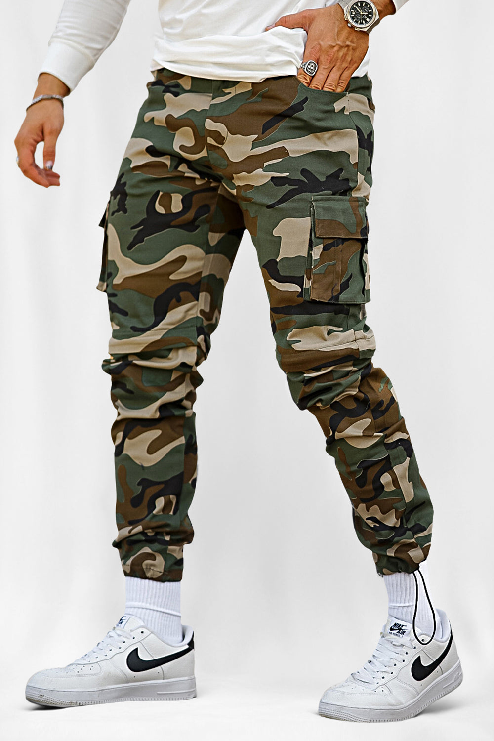Mens Cargo Camo Pants Multi Pocket Lightweight Army Regular Fit Camo Green  42x30 