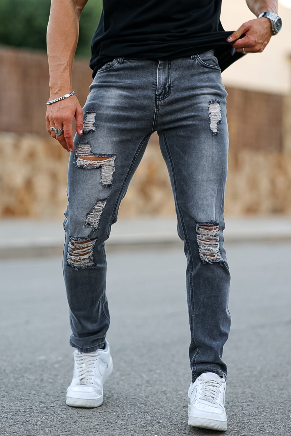 Sale Shop Gray Jeans For Men\'s - Gingtto GINGTTO – Vintage Ripped