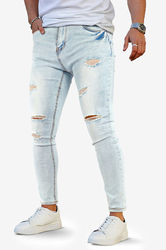 Men's Ripped Knee Skinny Jean - Washed Blue