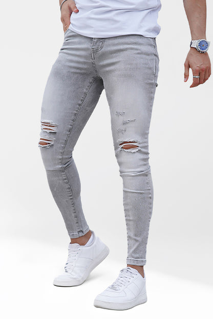 Men‘s Ripped Washed Skinny Marble Grey Jean