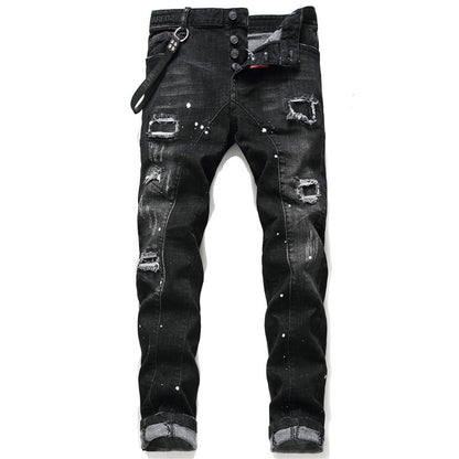 Ripped and spliced men's jeans