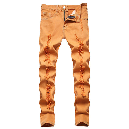 Orange bleached ripped jeans