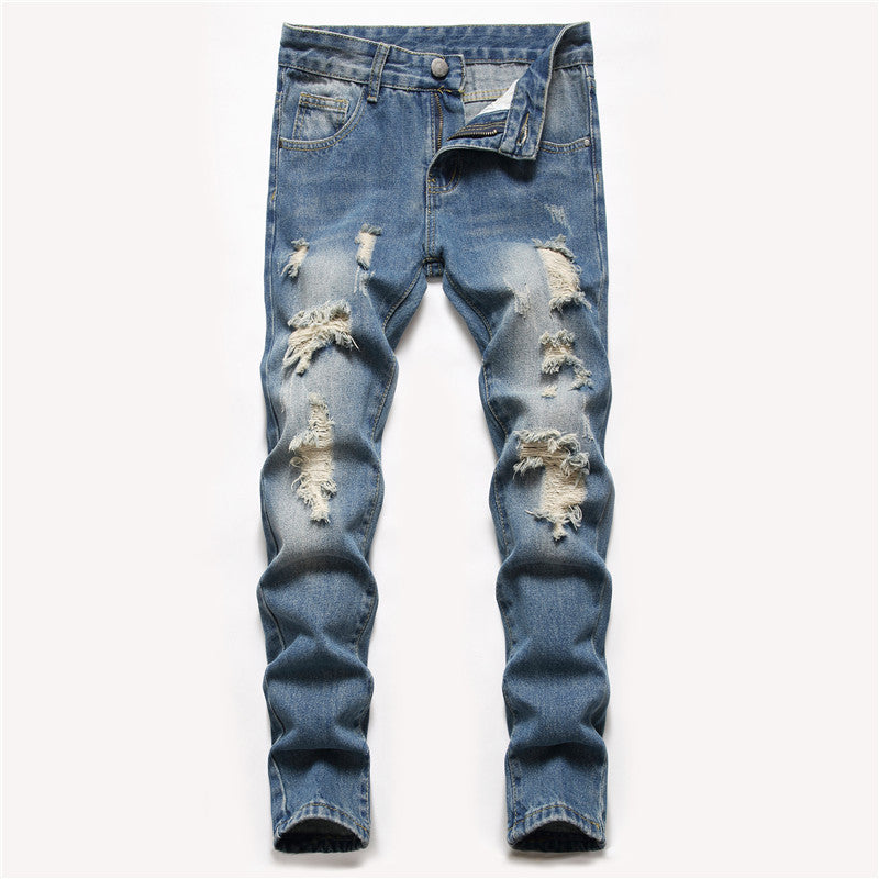 Men's blue patch ripped jeans