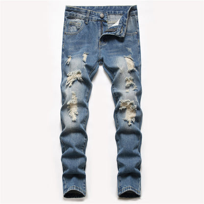 Men's blue patch ripped jeans