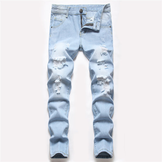 Men's blue patch ripped jeans