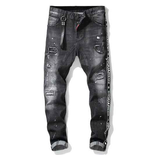 Men's black patch ripped jeans