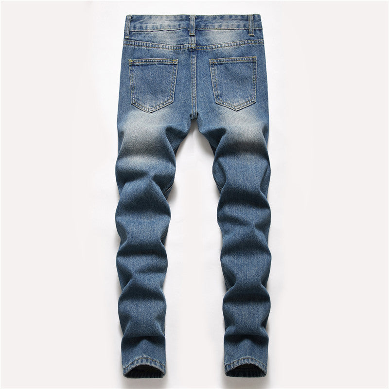 Men's blue patch ripped jeans