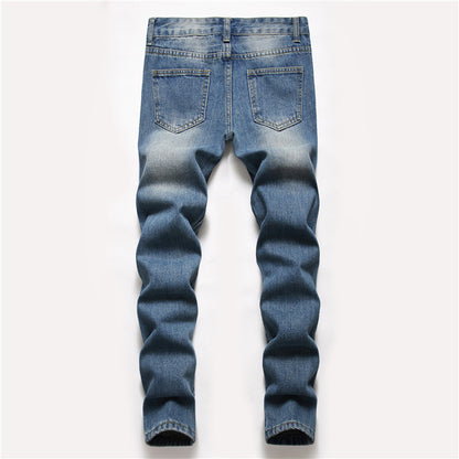 Men's blue patch ripped jeans