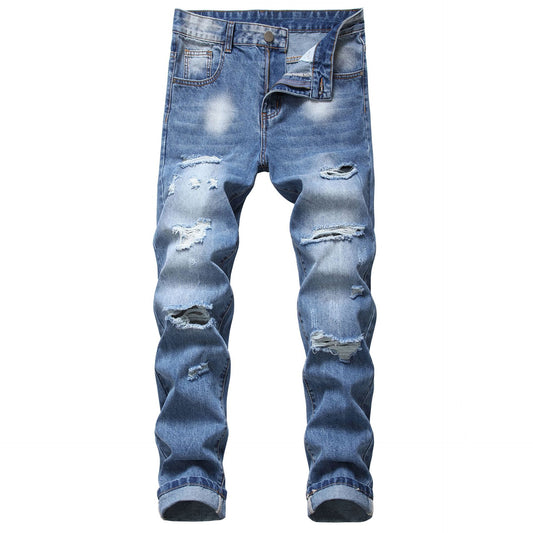 Men's blue patch ripped jeans