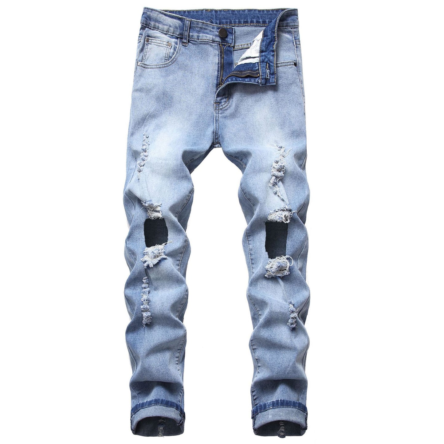 Men's blue patch ripped jeans