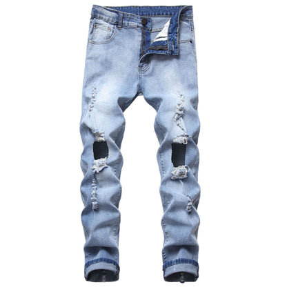 Men's blue patch ripped jeans