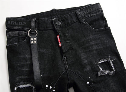 Ripped and spliced men's jeans