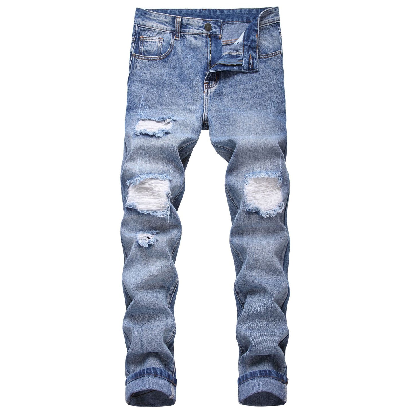 Men's blue patch ripped jeans