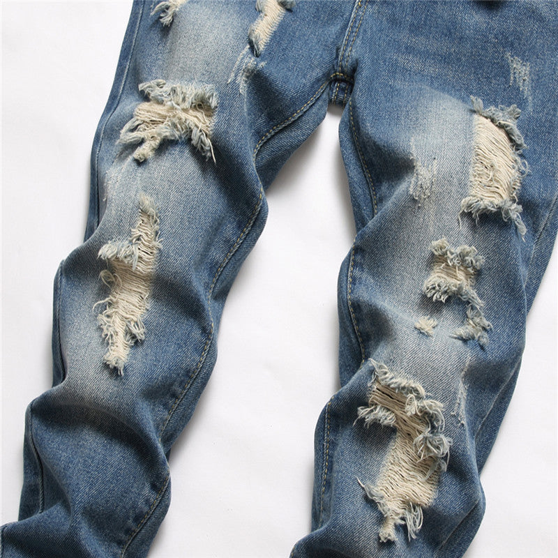 Men's blue patch ripped jeans