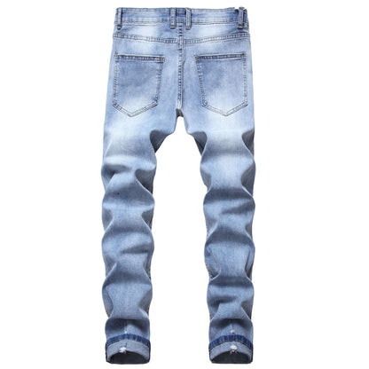 Men's blue patch ripped jeans