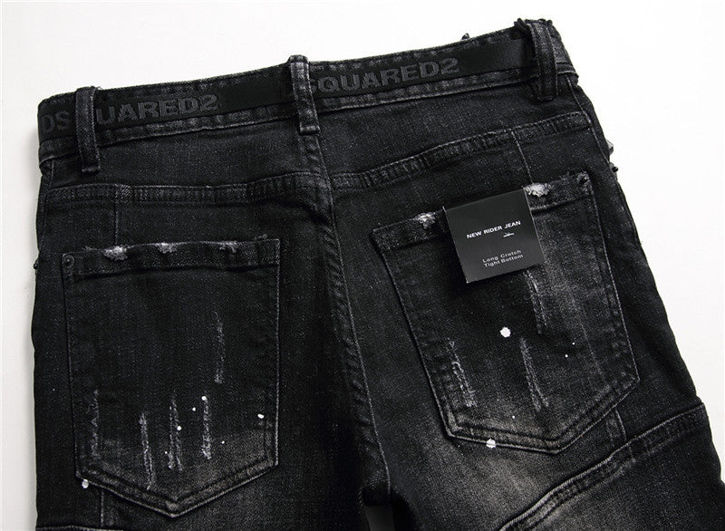 Ripped and spliced men's jeans