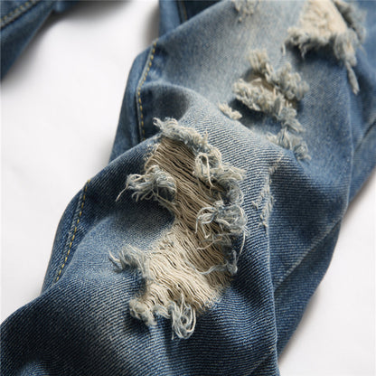 Men's blue patch ripped jeans