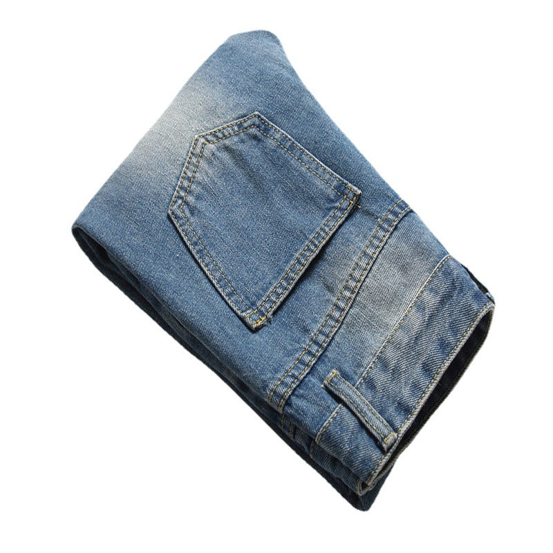 Men's blue patch ripped jeans