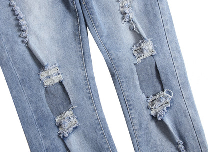 Men's blue patch ripped jeans