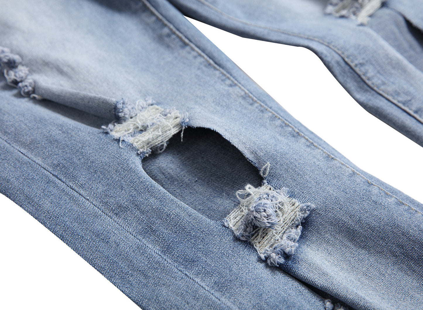 Men's blue patch ripped jeans