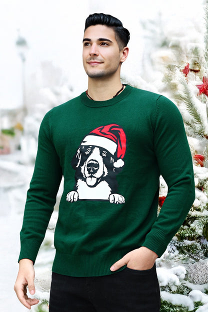 Warm Sweater For Men - Round Neck & Christmas Dog