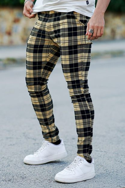 Men's Plaid Pant - Black And Light Yellow