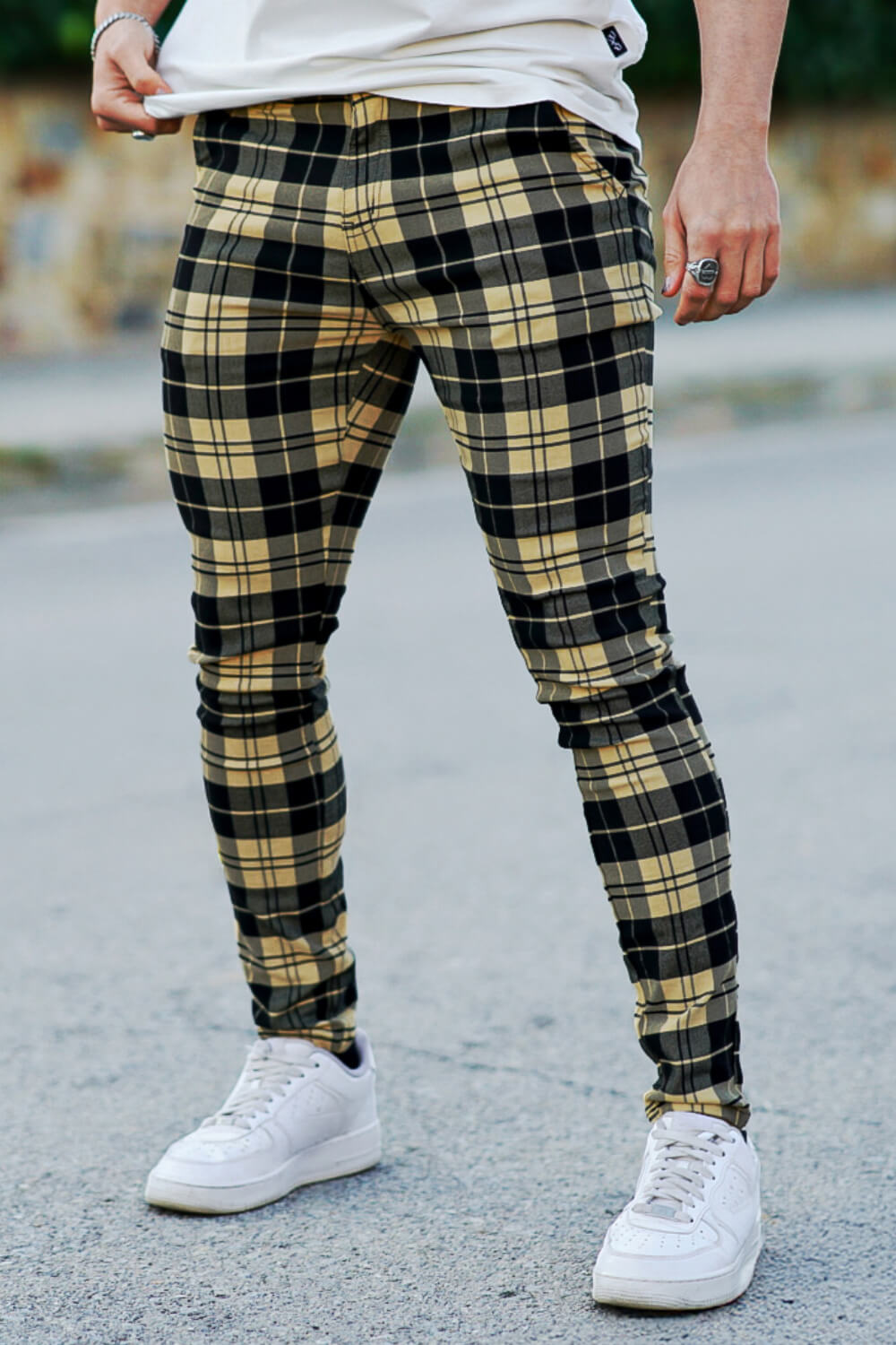 Men's Plaid Pant - Black And Light Yellow