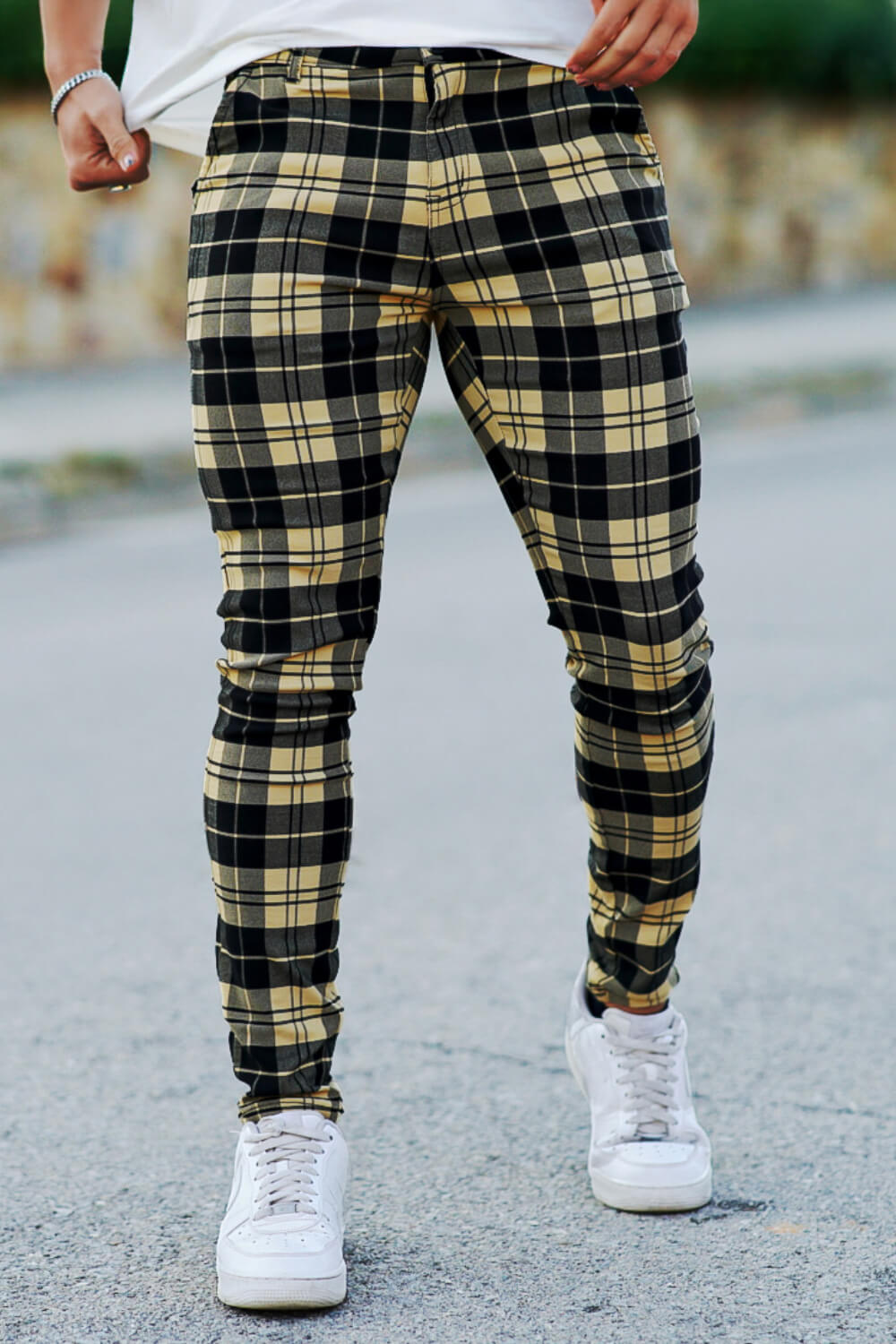 Men's Plaid Pant - Black And Light Yellow