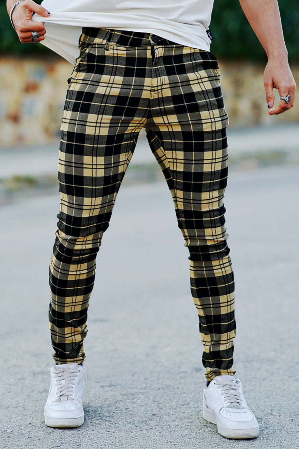 Men's Plaid Pant - Black And Light Yellow