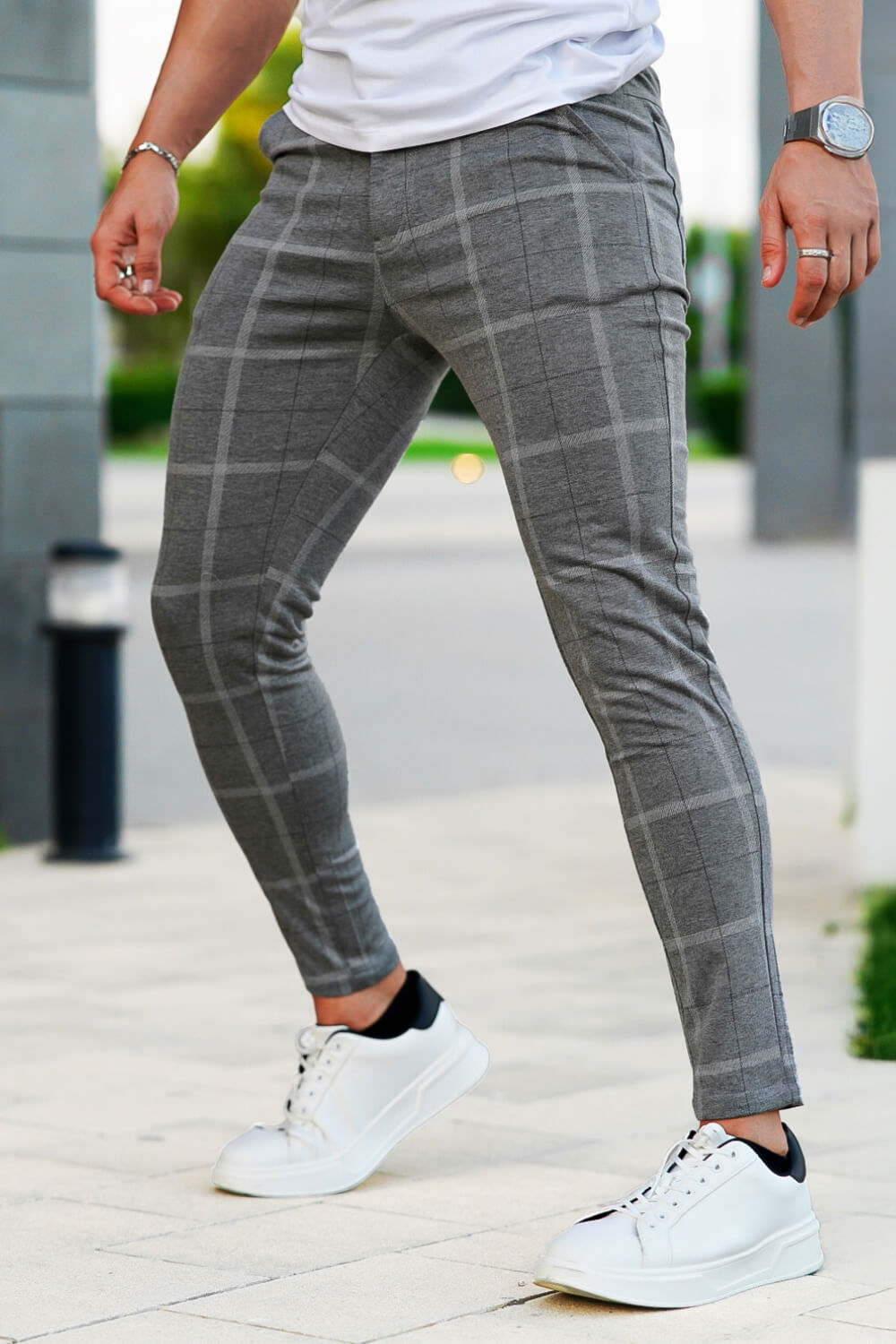 Men Grey Pant - Plaid