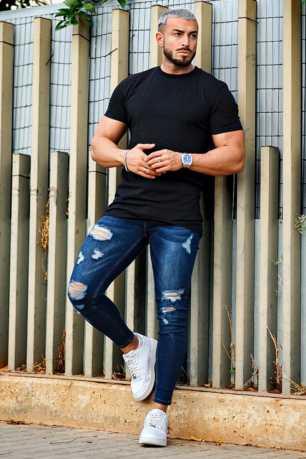 Schwarze stilvolle Röhrenjeans für Herren Stretch-Jeans