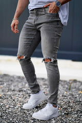 Men's Stretch Skinny Jean - Ripped & Dark Grey