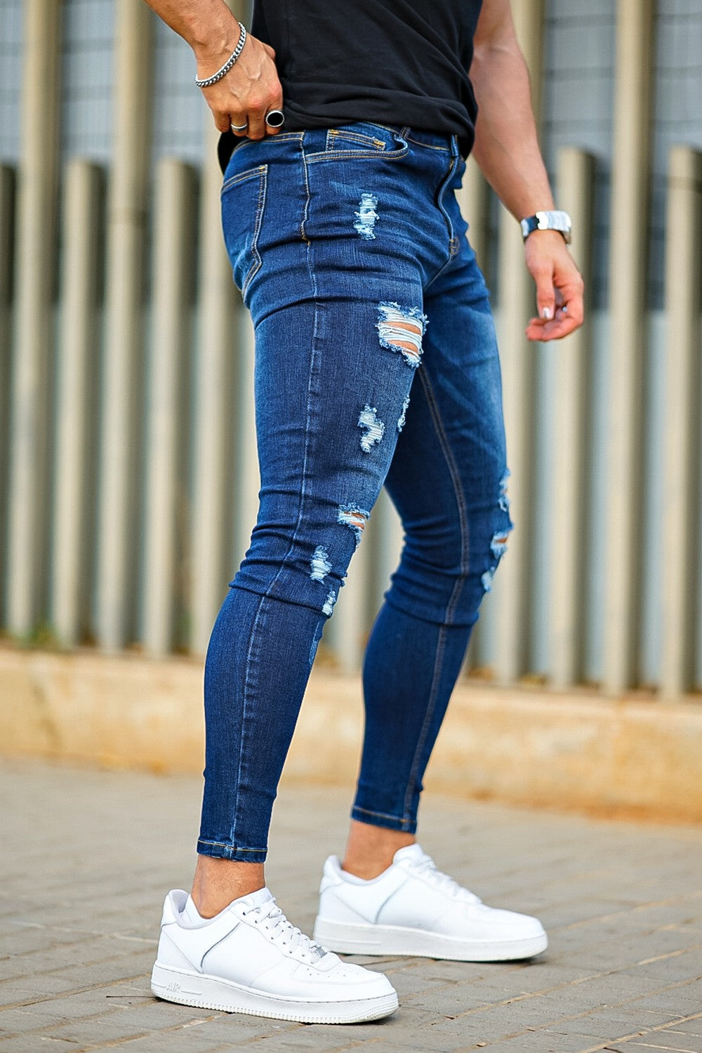 Jeans elasticizzati blu alla moda da uomo