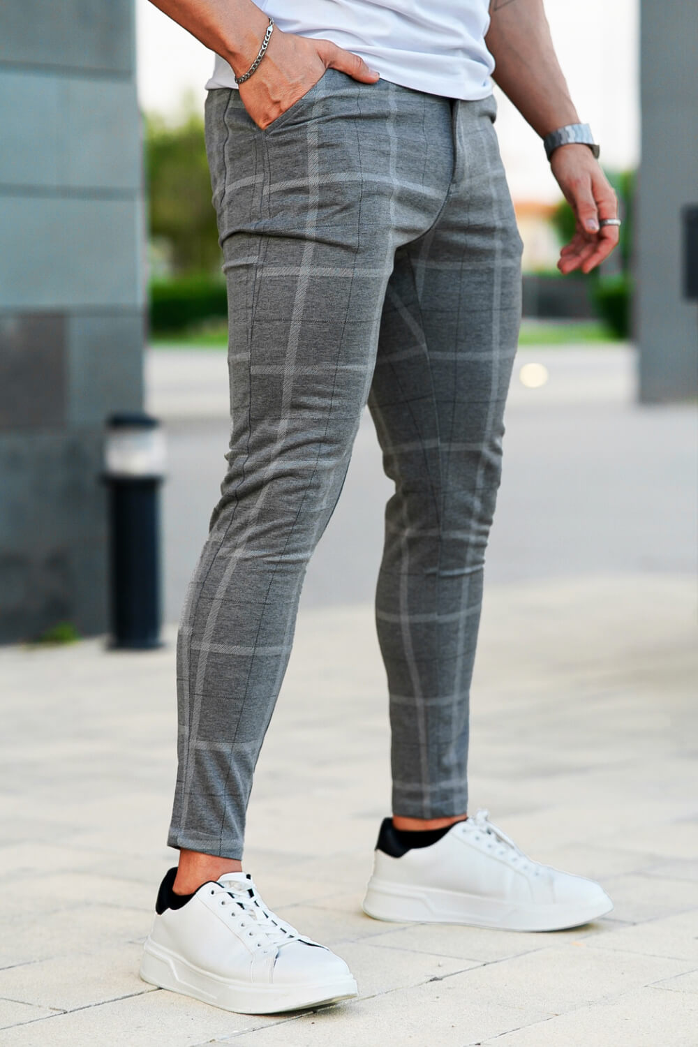 Men Grey Pant - Plaid