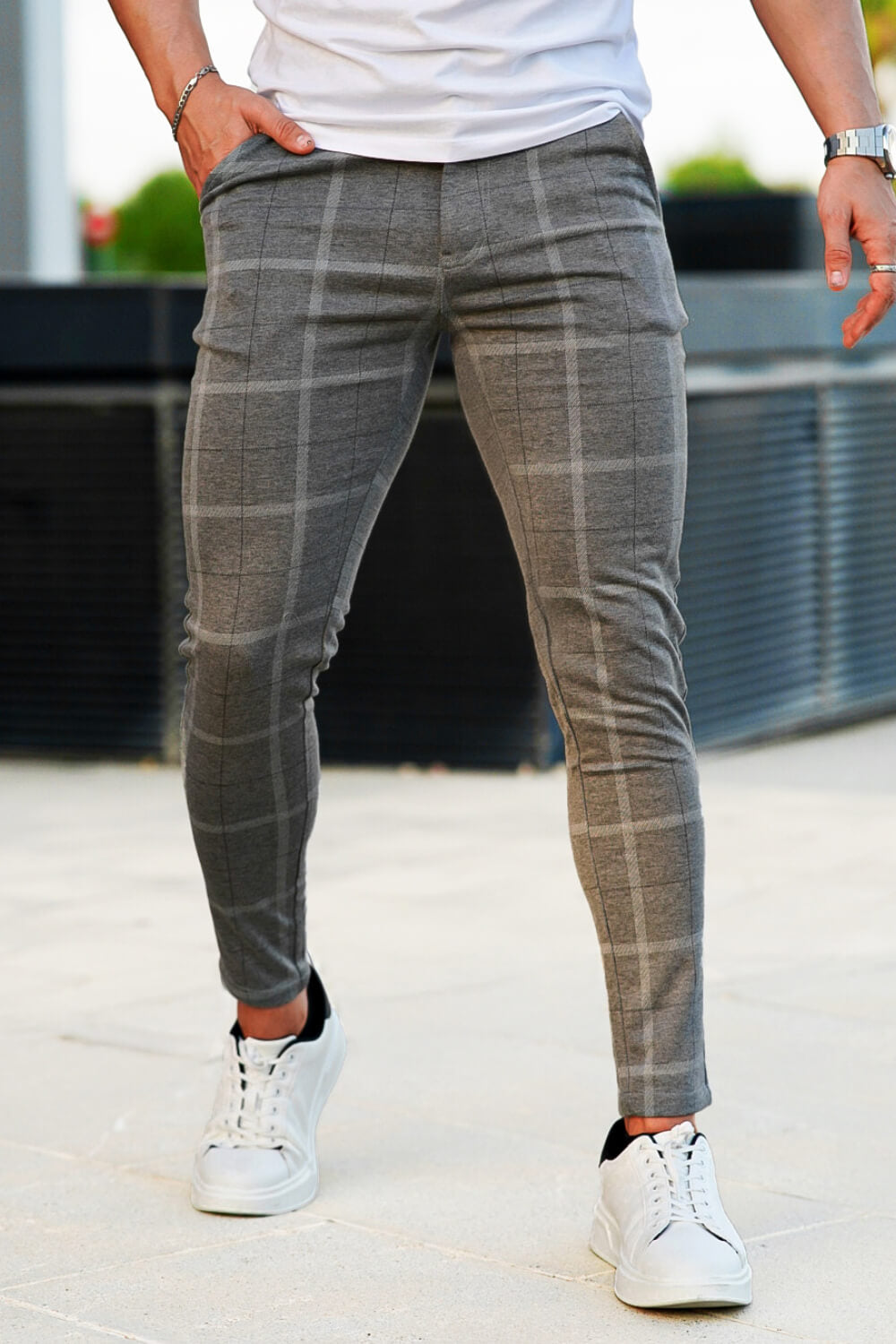 Men Grey Pant - Plaid