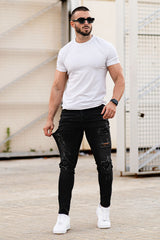 Black Ripped Skinny Jean - High Stretch