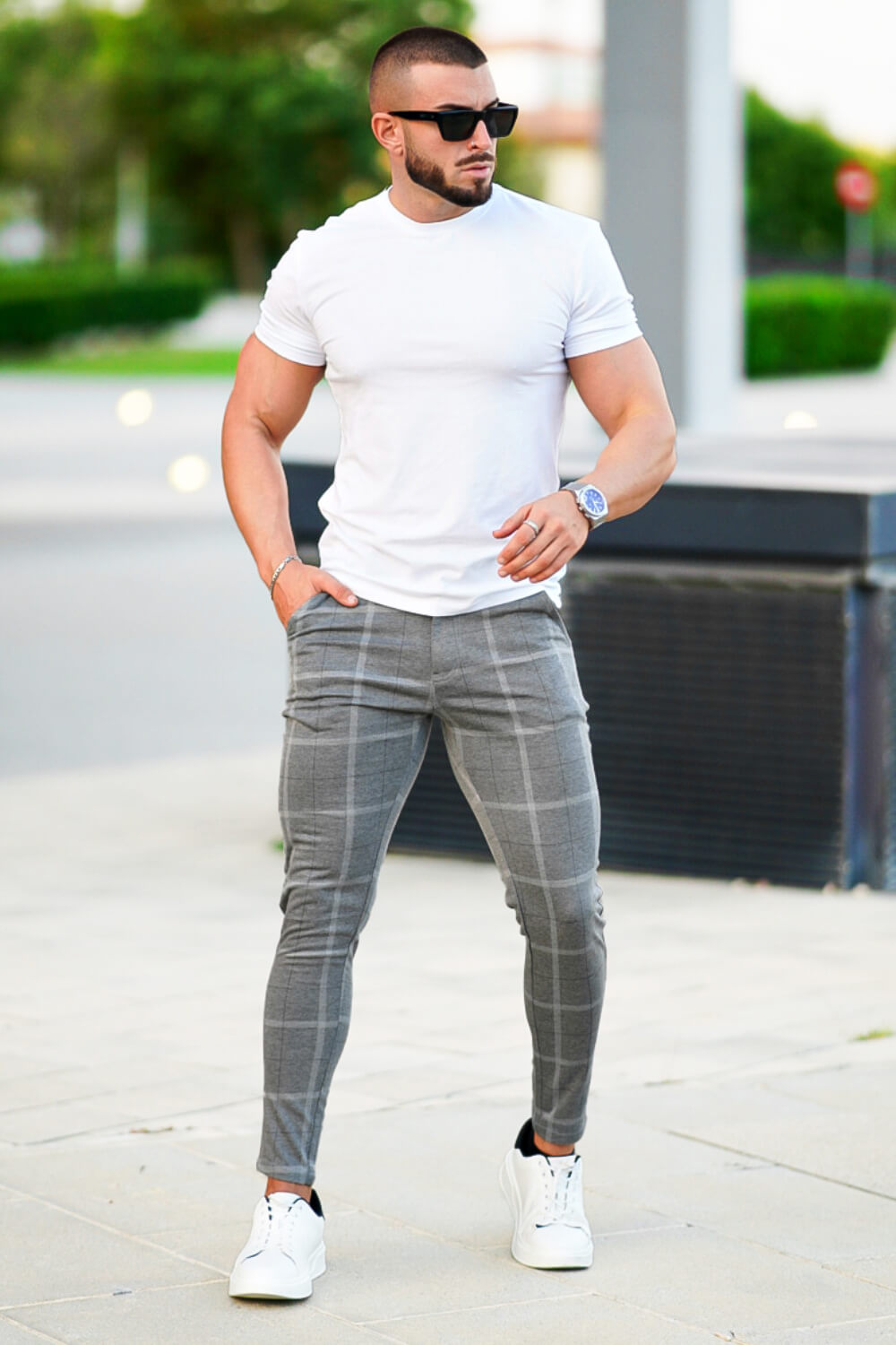 Men Grey Pant - Plaid