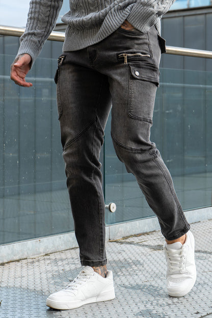 Gray Skinny Jeans Mens - Multi Pocket