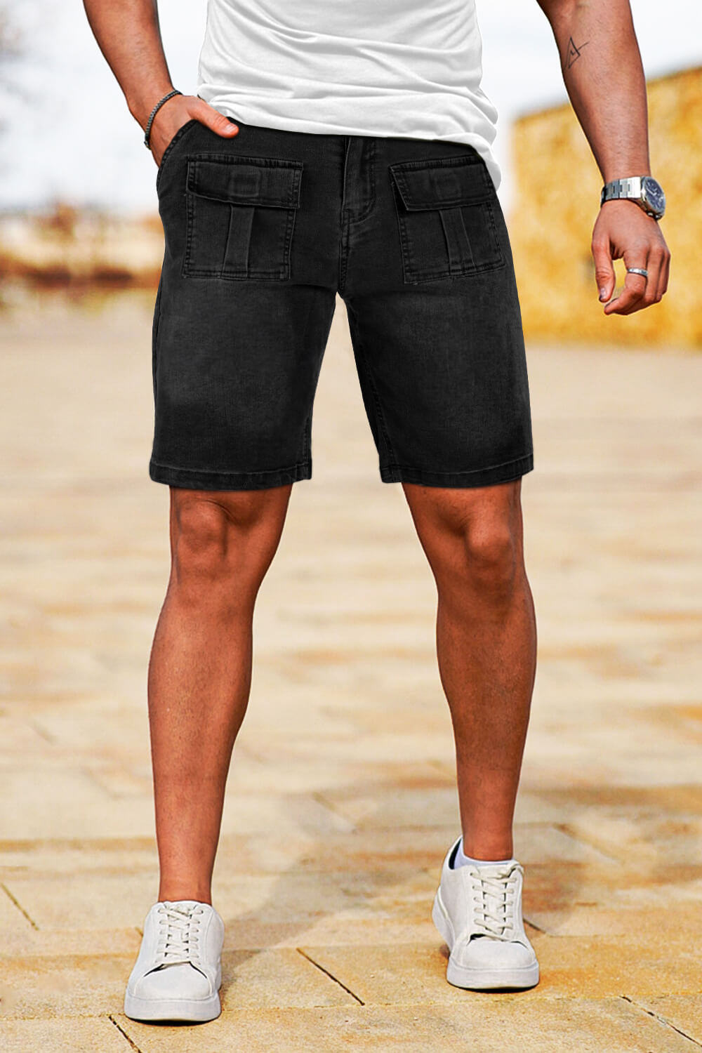 Buy $80 Free Shipping Men's Stretch Denim Short - Black