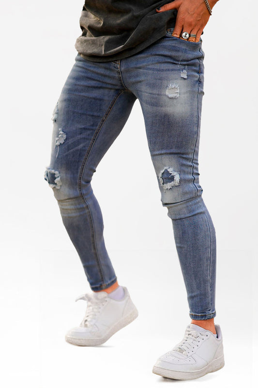 Men's Stretch Skinny Jean - Ripped & Blue