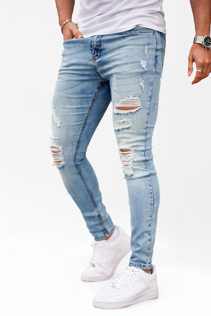 Jeans skinny strappati da uomo - Azzurro