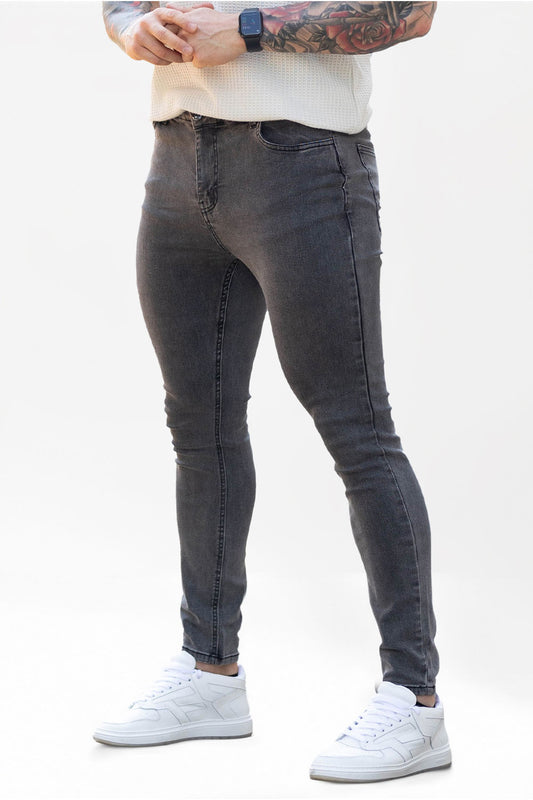 Men's Zipper Skinny Jean -Gray & Washed