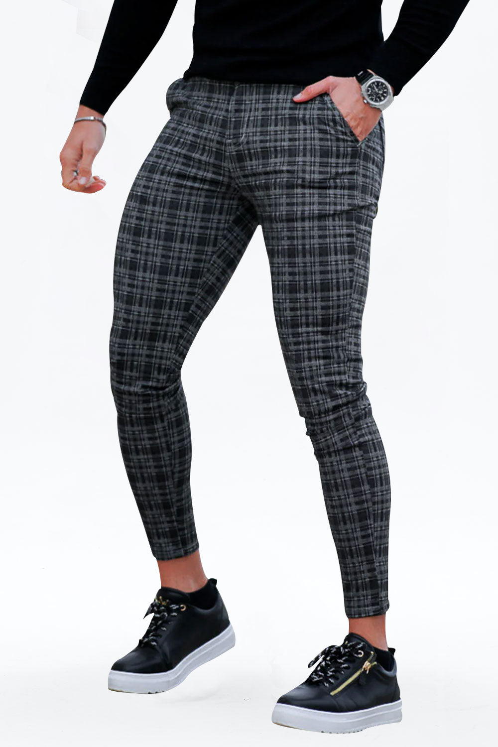 men's grey plaid pants