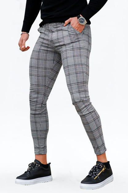 men's grey check trousers